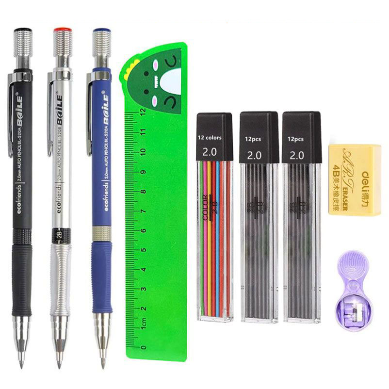 Staedtler Pencil Lumocolor - Druckbleistift-Set 2,0 mm mit 2B-Schwarz/Farben, Mine-Nachfüll-Radiergummi