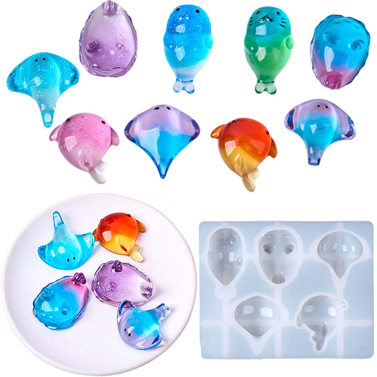 Soap Making Vendors - 3D-Heilungs-Silikonform mit Kawaii Manta-Rochen- und Wal-Motiv